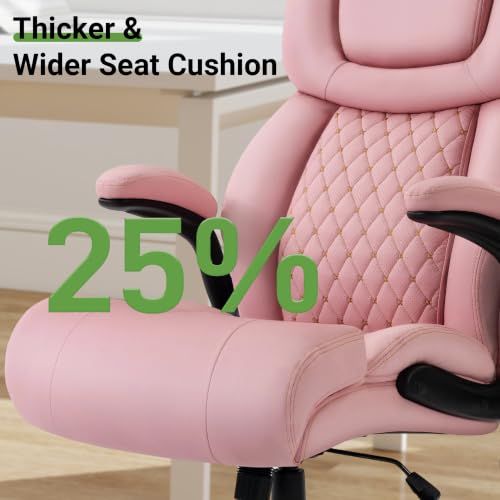 Office Chair, Big and Tall Executive Chair with Air-Lumbar Support, Breathable Desk Computer Chair with Adjustable Flip-up Armrests, Wide Cushion Seat Swivel Home Office Chair - color: Darkpink