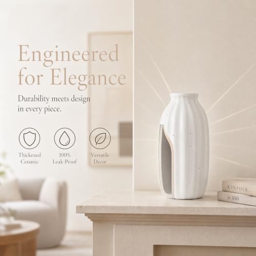 Set of 4 Small White Ceramic Vases Table Flower Vase Modern Decorative Vases for Pampas Grass, Small Vase for Home Living Room Dining Table Farmhouse Office Decor-4.9inch High