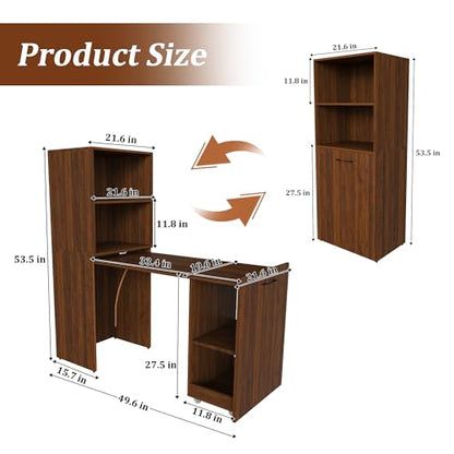 Foldable Office Desk, Fold Out Convertible Hidden Murphy Computer Desk with Storage Shelves, Multi-Function Folding Writing Table for for Small Spaces, Home Office (Walnut) - color: Walnut-a