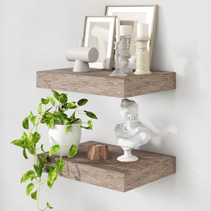 12 Inch Deep Floating Shelves, 16 Inch Grey Wall Shelves Set of 2 | Invisible Brackets, Engineered Wood, Mounting Hardware Included, 35LBS, Bathroom, Laundry Room, Kitchen, Living Room - color: Grey, size: 16W x 11.6D x 2H, 2 Pack
