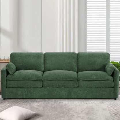 89" Chenille 3 Seats Sofa with 2 Pillows, Green | Modern Upholstered Sofa with Deeper Seats, Comfy Sofa with Thickened Cushions for Living Room, Apartment - color: Green, size: Sofa