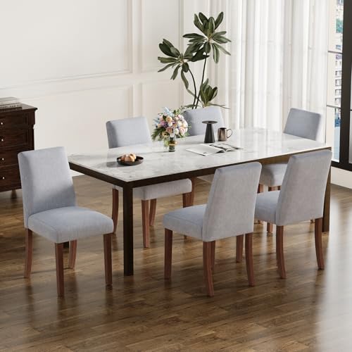 Dining Chairs Set of 6, Parsons Chairs for Small Spaces, Gray | Modern Dining Room Chairs with Solid Wooden Legs, Fabric Upholstered Kitchen Chairs for Restaurant & Cafe - color: Grey, size: Set of 6