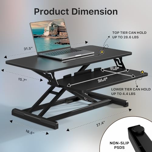JOY worker Standing Desk Converter, 32" Height Adjustable Sit Stand Riser | Black Desktop Sit to Stand Riser with Fixed Keyboard Tray, Monitor and Laptop Workstation, Particle Board, for Home Office - color: Black, size: 32 Inch