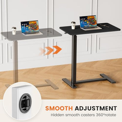 Sweetcrispy Overbed Table, Bedside Table, Mobile Standing Desk | Adjustable Wheels, Rolling Laptop Cart, Hospital Home Use, Space Saving Frame, Dorm, Apartment, Milky - color: Black