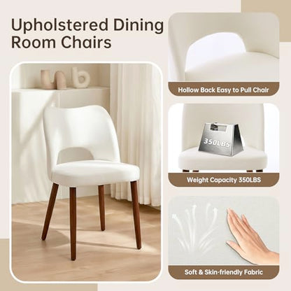 GarveeHome Dining Chairs Set of 4, Modern Hollow Back Dining Room Chair | Upholstered Kitchen Chairs with Adjustable Foot Pads, Wooden Dinner Chair for Kitchen Dining Room, White - color: Hollow White-brown Legs