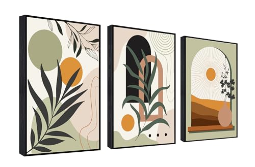 Boho Canvas Wall Art for Living Room Big Picture Frames for Wall | Bohemian Wall Decor for Bedroom Women,Girls Room Decorations,Green Home Office Decor16 x 24 Inch 3 Panels - color: Green, size: 24"x16"x3PCS Framed