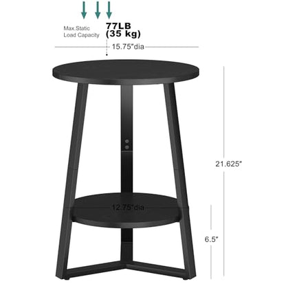 sthmec Small Round End Table, 2 Tier Side Table with Storage Shlef,Coffee Table Wooden Tabletop & Metal Frame,Round Accent Table Small Nightstands Couch Tables for Bedroom,Livingroom, Black - color: Black