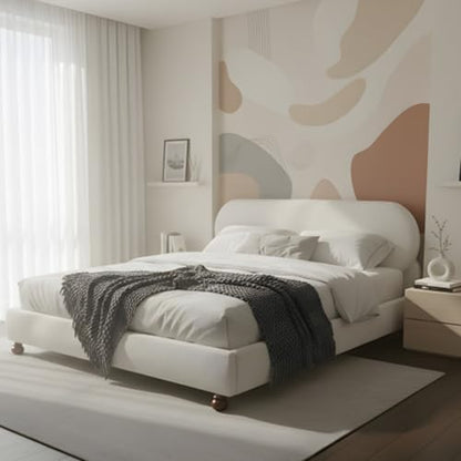 Relaxing Upholstered Bed Frame with Rounded Padded Headboard, Supportive Slats, Wooden Legs