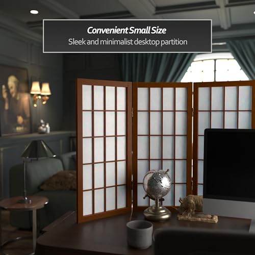 2 ft. Short Desktop Window Pane Shoji Screen - Walnut - 3 Panels - color: Walnut, size: 3 Panel