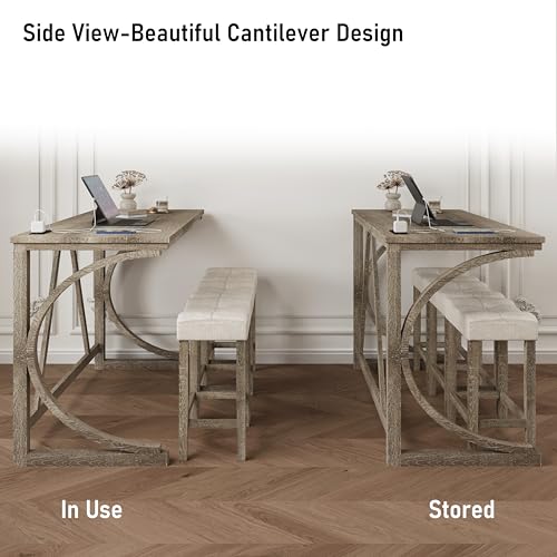 allamazing 4-Piece Counter High Bar Table Set with Socket and 3 Fabric Padded Bar Stools, Tall Kitchen Breakfast Nook with Stool (1+3 Natural) - color: 1+3 Natural
