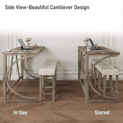 allamazing 4-Piece Counter High Bar Table Set with Socket and 3 Fabric Padded Bar Stools, Tall Kitchen Breakfast Nook with Stool (1+3 Natural) - color: 1+3 Natural