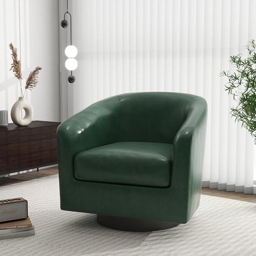 Swivel Barrel Accent Chair, Comfy Reading Armchair, Green, Set of 2 | Club Chairs for Adults, Low-Back Design, Modern Round Style, Solid Wood Frame & Metal Swivel Base, For Living Room & Bedroom - color: Green