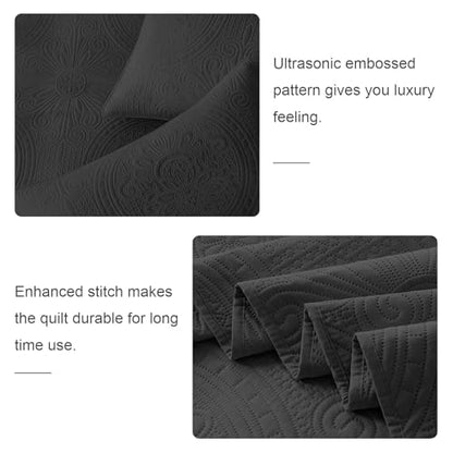 WURUIBO Twin Quilt Set Black,Ultrasonic Embossed Bedspread, Lightweight Microfiber Coverlet, Modern Thin Bedding Set for All Season, 2 Piece(1 Quilt,1 Pillow Shams) - color: Black, size: Twin(68"x88")