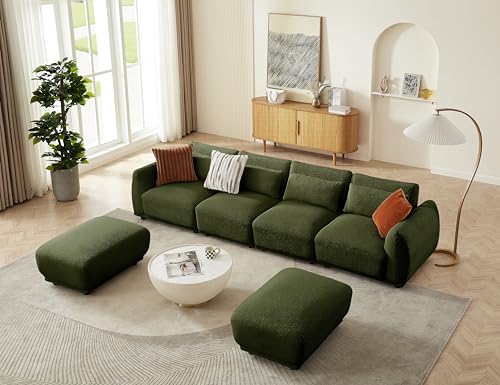 U Shaped Cloud Sectional, Convertible L Shaped Couch with Removable Ottomans,Modular Cloud Couch Sectional for Living Room(4 Set + 2 Ottomans - Green) - color: Green, size: 4set+2 Ottoman