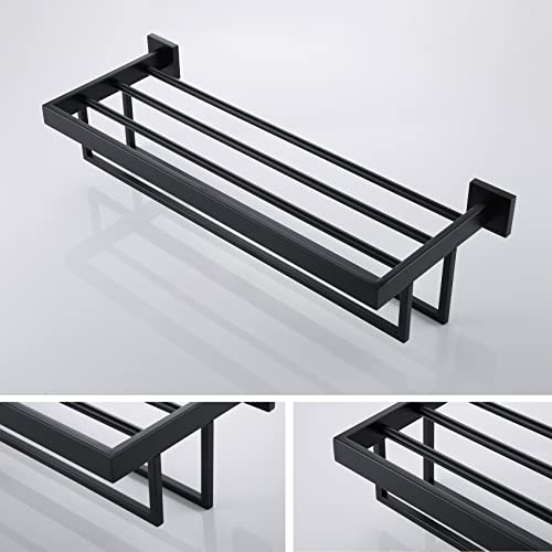 KOKOSIRI Matte Black Towel Rack 24'' Bathroom Towel Shelf with Double Towel Bars SUS304 Stainless Steel Wall Mounted, B6003BK - color: Matte Black, size: 24-Inch
