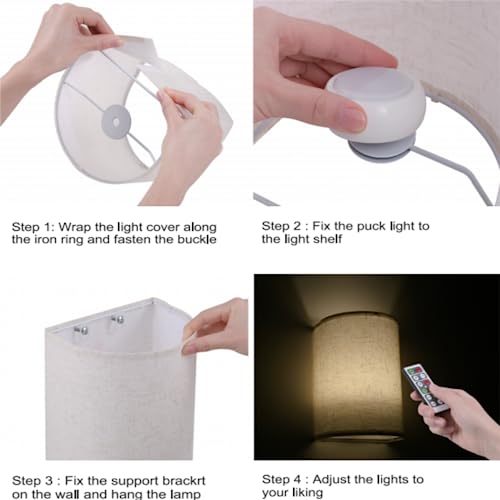 Wall Sconces Set of Two Battery Operated Pink Pattern Cute Wireless Plug in Wall Lights Fixtures Remote Dimmable for Bedroom Living Room Hallway