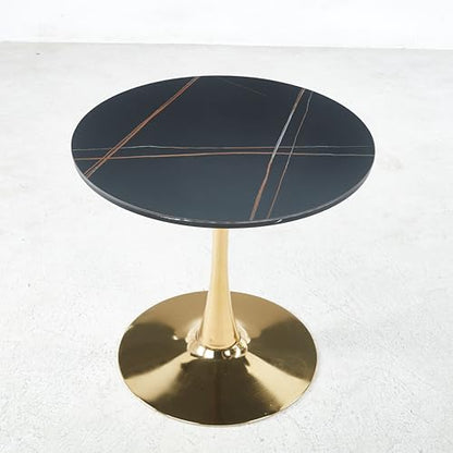 31.5" Black and Gold Round Tulip Dining Table for 2-4, Mid-Century Modern Small Space Kitchen Table with MDF Top and Gold Metal Pedestal Base for Apartment Breakfast Nook - color: Black and Gold