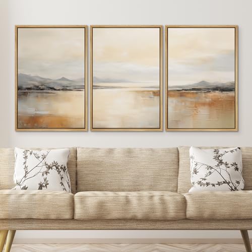 SIGNWIN Framed Canvas Print Wall Art Set Golden Hour Lake View Reflective Mountain Landscape Illustrations Modern Colorful Ultra for Living Room, Bedroom, Office - 16"x24"x3 Natural - color: A20-2402-b16, size: 16"x24"x3 Panels Natural