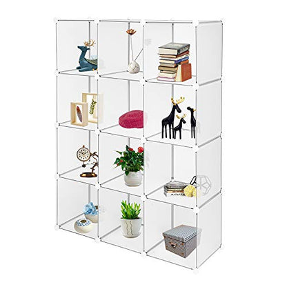 VINGLI Cube Storage, 12 Cubes Organizer Shelves Plastic Book Shelf, DIY Modular Storage Cube Organizer w/Hammer for Bedroom Living Room Office - Translucent White