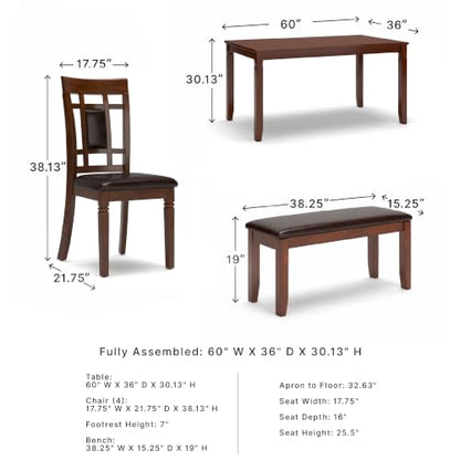 Signature Design by Ashley 6-Piece Dining Table Set with Bench, Dark Brown - color: Brown