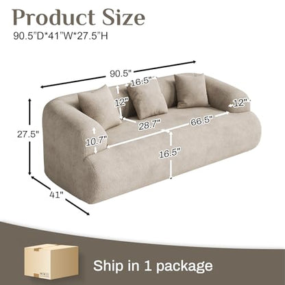 91" Modern Curved Couch,3 Seater Boneless Sofa & Deep Seat,Light Brown | Cute Curve Sofa with Soft Chenille,High Foam and Oversized Deep for Modern Living Rooms, Bedrooms ,Apartments,No Assembly - color: Light Brown, size: 91''