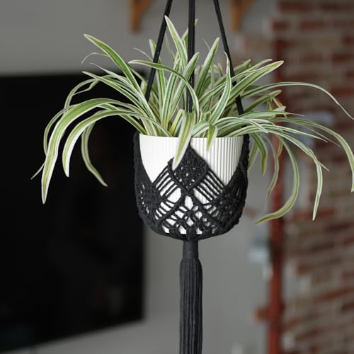 Hanging Planter with Patterns,2Packs Macrame Plant Hangers Indoor Macrame for up to 8 inch Pot Crochet Boho Plant Hanger Holder for Indoor Outdoor with 2S Shaped Stainless Steel Hooks (Black) - color: Black