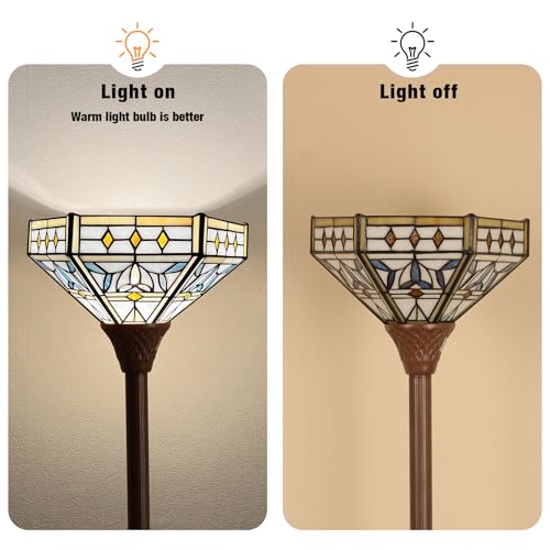 Tiffany Lamp Mission Hexagon Stained Glass Torchiere Floor Lamp
