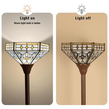 Tiffany Lamp Mission Hexagon Stained Glass Torchiere Floor Lamp