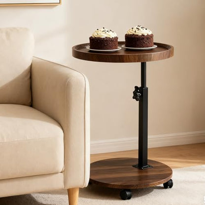 C Table End Table Adjustable Height, Couch Tables That slide under for Small Spaces, 360°Swivel TV Tray Table, C Shaped Side Tables Living Room and Bedroom for Sofa, Bed, Chair, Snack (Walnut Brown) - color: Walnut Brown