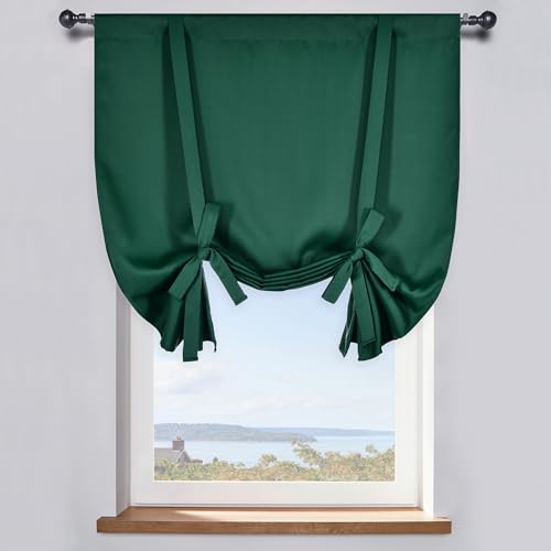 Christmas Dark Green Tie Up Shade for Bathroom - Farmhouse Kitchen Curtain Thermal Insulated Window Treatment Rod Pocket Balloon Christmas Valance (1PC,34W x 45L) - color: Dark Green, size: 34"W x 45"H