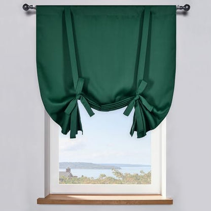 Christmas Dark Green Tie Up Shade for Bathroom - Farmhouse Kitchen Curtain Thermal Insulated Window Treatment Rod Pocket Balloon Christmas Valance (1PC,34W x 45L) - color: Dark Green, size: 34"W x 45"H