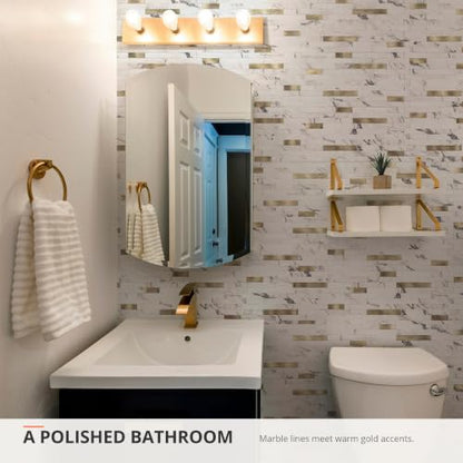 StyloVue 20 Sheets Peel and Stick Backsplash for Kitchen, Volakas White Marble Look with Gold Metal, Stick on Tile for Kitchen Backsplash, RV, Fireplace - color: Volakas White Marble