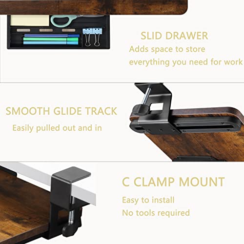 ETHU Keyboard Tray Under Desk, 26.77" X 11.81" Large Size Keyboard Tray with C Clamp-on Mount Easy to Install, Computer Keyboard Stand, Ergonomic Keyboard Tray for Home and Office - color: Woodgrain