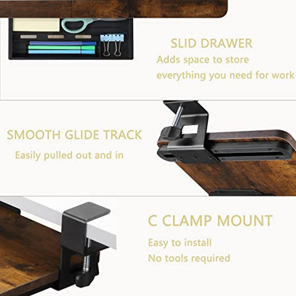 ETHU Keyboard Tray Under Desk, 26.77" X 11.81" Large Size Keyboard Tray with C Clamp-on Mount Easy to Install, Computer Keyboard Stand, Ergonomic Keyboard Tray for Home and Office - color: Woodgrain