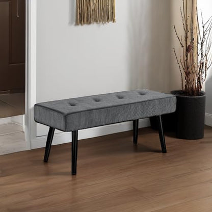 Comfy to go Entryway Bench - Grey Bench for Bedroom, Modern Ottoman End of Bed, Corduroy Padded Benches for Living Room, Foyer, Mudroom, Hallway - 39" L x 14" W x 17" H | Corduroy Padded Benches for Living Room, Foyer, Mudroom, Hallway - 39" L x 14" W x 1
