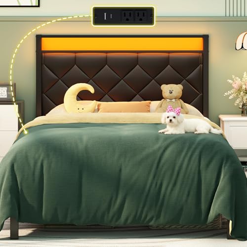 Twin Bed Frame with Charging Station, LED Light and PU Leather Upholstered Headboard, Platform Bed Frame with Under-Bed Storage, Easy Assembly, Noise Free, No Box Spring Needed, Black - size: Twin Size