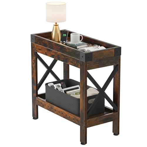 Narrow Side Table, Slim End Table,Sofa Side Table, End Table Nightstand for Bedroom, Living Room, Small Spaces - color: Rustic Brown, style: Farmhouse