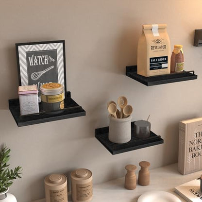 RYOFOBETTO Small Floating Shelf, 6X9 Inches Farmhouse Wall Shelves for Living Room, Bedroom, Picture Frames, Plants, Kitchen, Set of 3 (Black) - color: Black, size: 9"