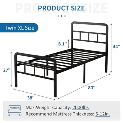 18 Inch Twin XL Bed Frame with Headboard and Footboard | Heavy Duty Extra Bed with Storage Space, Steel Slat, No Noise, No Box Spring Needed, Easy Assembly - color: Black Metal Headboard, size: Twin XL