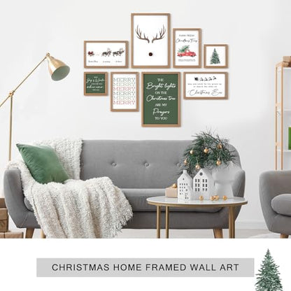 Faccito 8 Set Reindeer Christian Wall Art Framed, Wooden Decor | Religious Quotes Decor for Bedroom Office, Inspirational Scripture Wooden Art, Modern Framed Set for Home Classroom Work - style: Reindeer