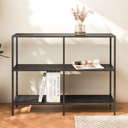HDANI 39.4 Inch Metal Console Table with 3 Tier Strage Shelves,Narrow Entryway Table,Modern Sofa Tables for Entryway, Living Room,Bedroom,Black - color: Black, size: 39.37×11.81×31.5in