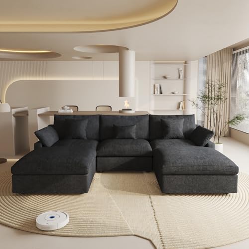 Cloud Couch Modular Sectional Sofa,119.29" U Shaped Couch, Oversized Down Filled Convertible Wide Seater,3 Seater with 2 Ottomans for Living Room Set, Covers Washable&,Black - color: Black, size: 3 Seat &2 Ottoman