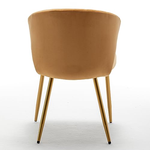GDFStudio 31" Modern Velvet Accent Chair, Comfy Lounge Chair, Upholstered Side Chair with Channel Tufted Back, Gold Metal Legs, Armless Reading Chair for Living Room Bedroom Small Spaces, Brick Yellow - color: Brick Yellow + Polyester