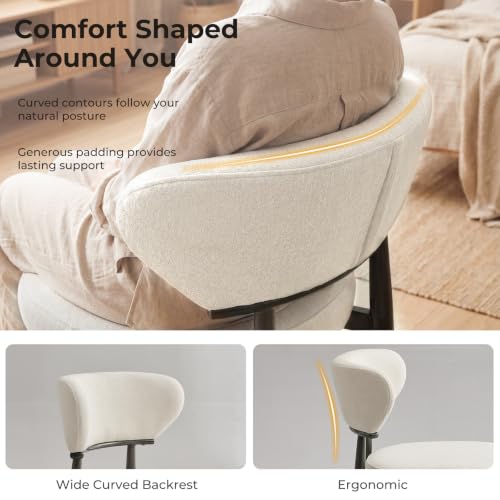 Dining Chairs Set of 2, Modern Upholstered Fabric Dining Chairs | Thick Padded Seat, Textured Fabric, Curved Back, Metal Frame, Dining Room, Kitchen, Breakfast Nook, Restaurant, Beige - color: Beige, size: Set of 2