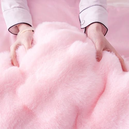 Fluffy Pink Duvet Cover Twin Set, Soft Shaggy Plush Rabbit Bedding Set 2 Pieces (1 Fuzzy Comforter Cover + 1 Faux Fur Pillow Cases) Bed Set, Zipper Closure（Pink, Twin） - color: Pink, size: Twin