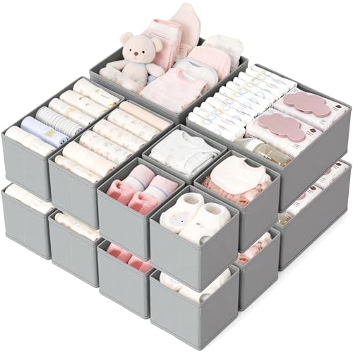 Drawer Organizer, 16 Pack Baby Dresser Organizer for Nursery, Foldable Closet Organizers and Storage Dresser Dividers for Clothes, Socks, Scarves, Ties (Gray) - color: Gray