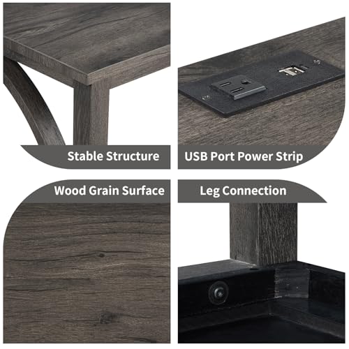 59" Counter Height Bar Table Set with Power Outlet, Industrial Breakfast Table with 3 Padded Stools, 4 Piece Bar Table and Chairs Set for Living Room, Dining Room, Dark Gray - color: O-dark Gray