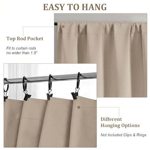 Biscotti Beige Curtains for Bedroom 54 Inch Length 2 Panels, Room Darkening Living Room Curtains, Rod Pocket Thermal Insulated Window Treatments, Each Panel 40" W x 54" L - color: Biscotti Beige, size: 40"W x 54"L (Pack of 2)