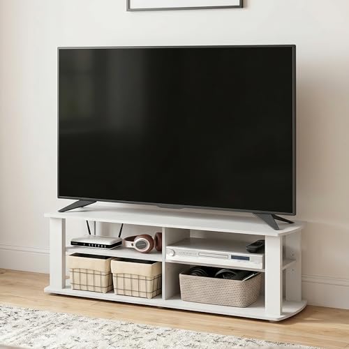 3-Tier Entertainment Center with Open Shelves Storage, TV Console for TV up to 50 Inch, Soft Edges TV Stand, for Bedroom, Living Room, Living Room, White - color: White