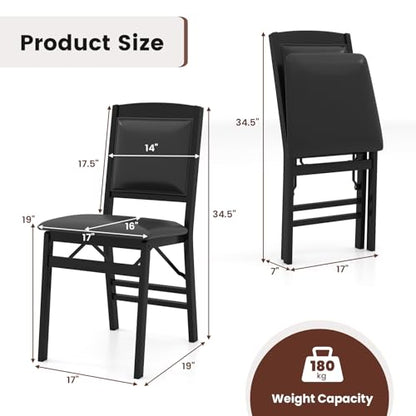 Giantex Folding Dining Chairs Set of 4, Black Wood Kitchen Chair w/Padded Seat, Solid Wood Frame, Max Load 400 Lbs, No Assembly, Easy to Store Foldable Wooden Dining Chairs for Apartment, Small Space - color: Black-padded Back